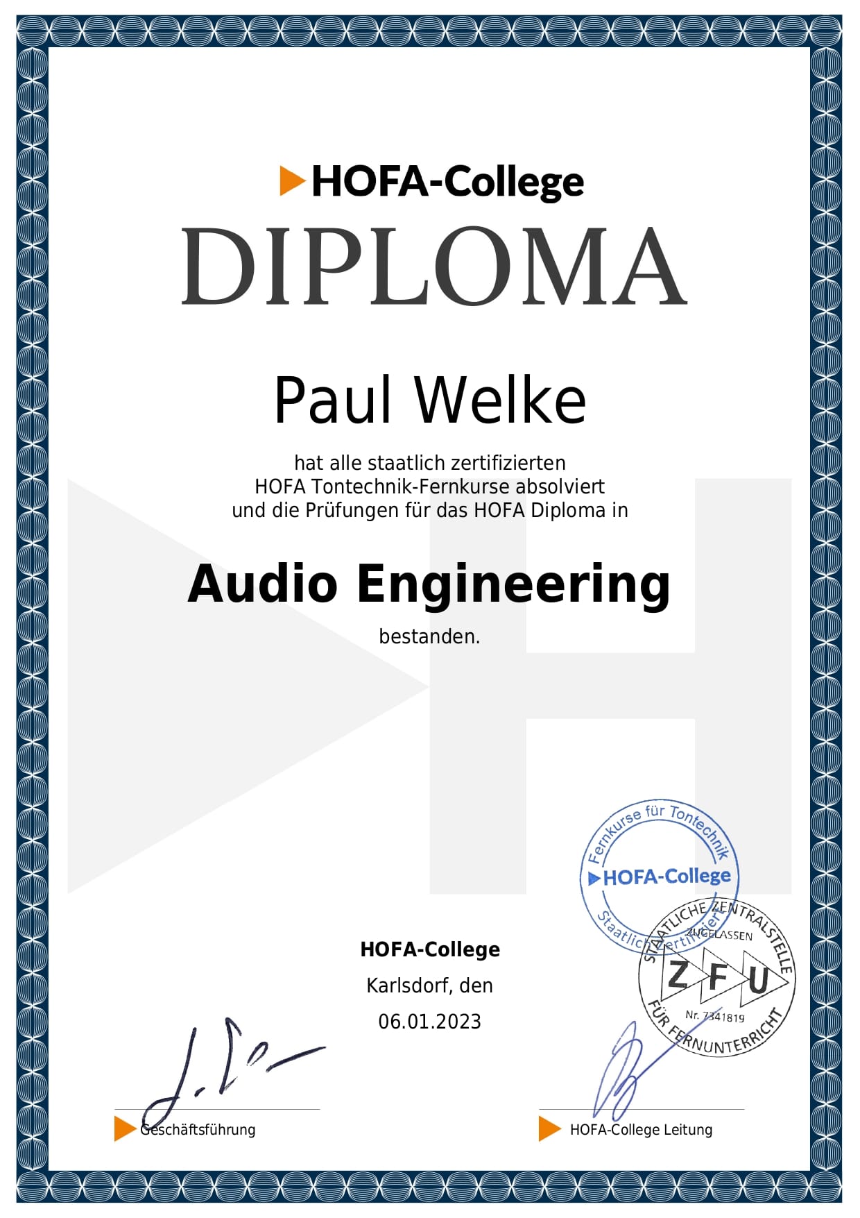 Online Mix und Mastering Zertifikat Paul Welke